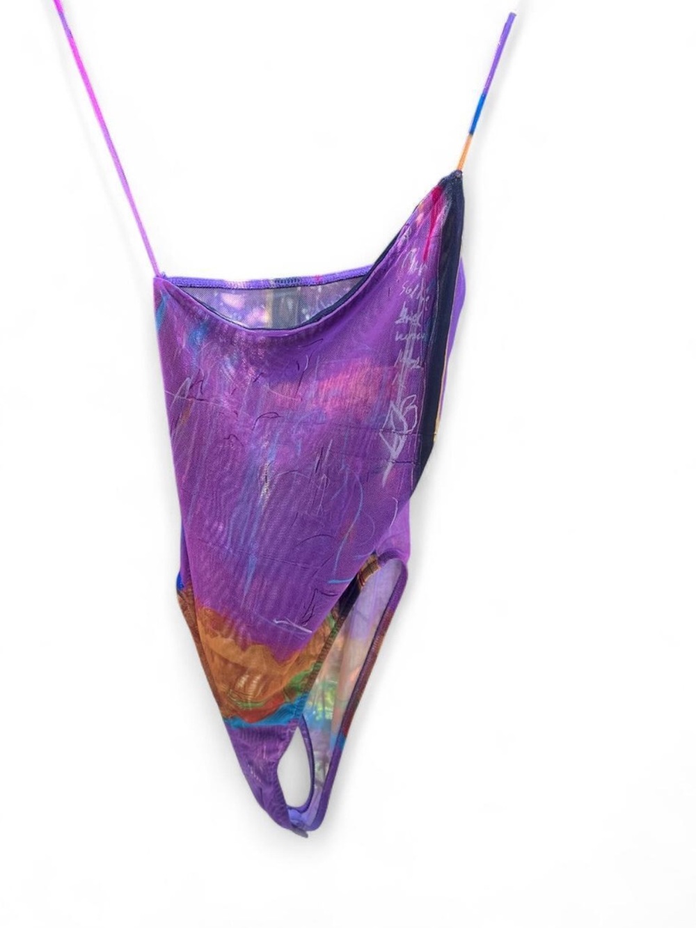 Zara x David Pher Purple Tie-Dye Mesh One Shoulder Bodysuit